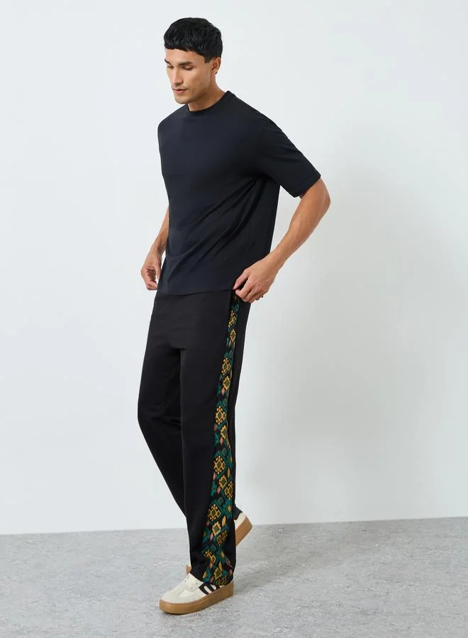 Men Black Printed Side Panel Joggers